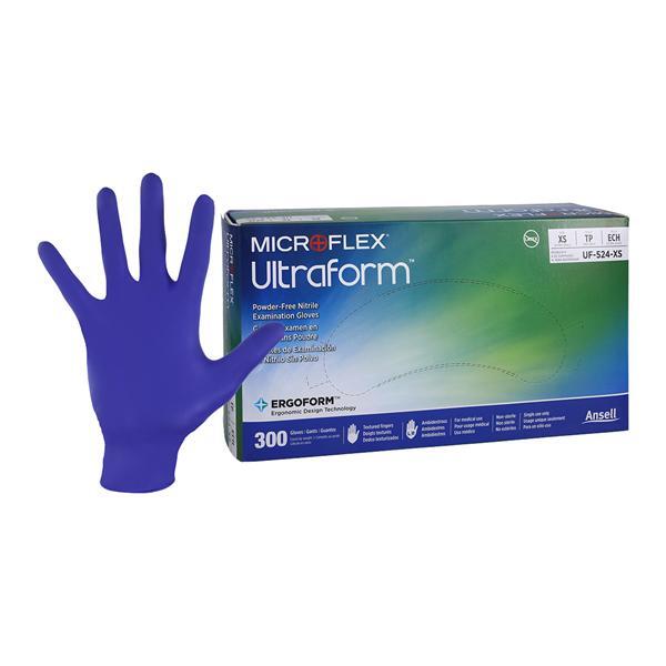 Microflex UF-524-XS Ultraform Cobalt Blue Nitrile Gloves Extra Small 300/Box