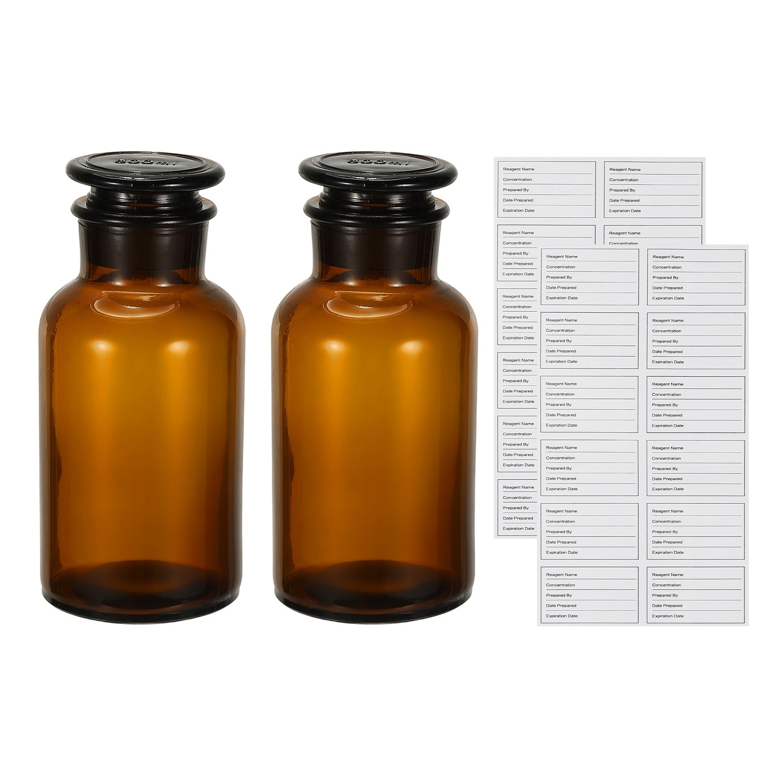 2Pack 500ml Wide Mouth Reagent Media Bottle with Stopper, Brown(17.6oz)