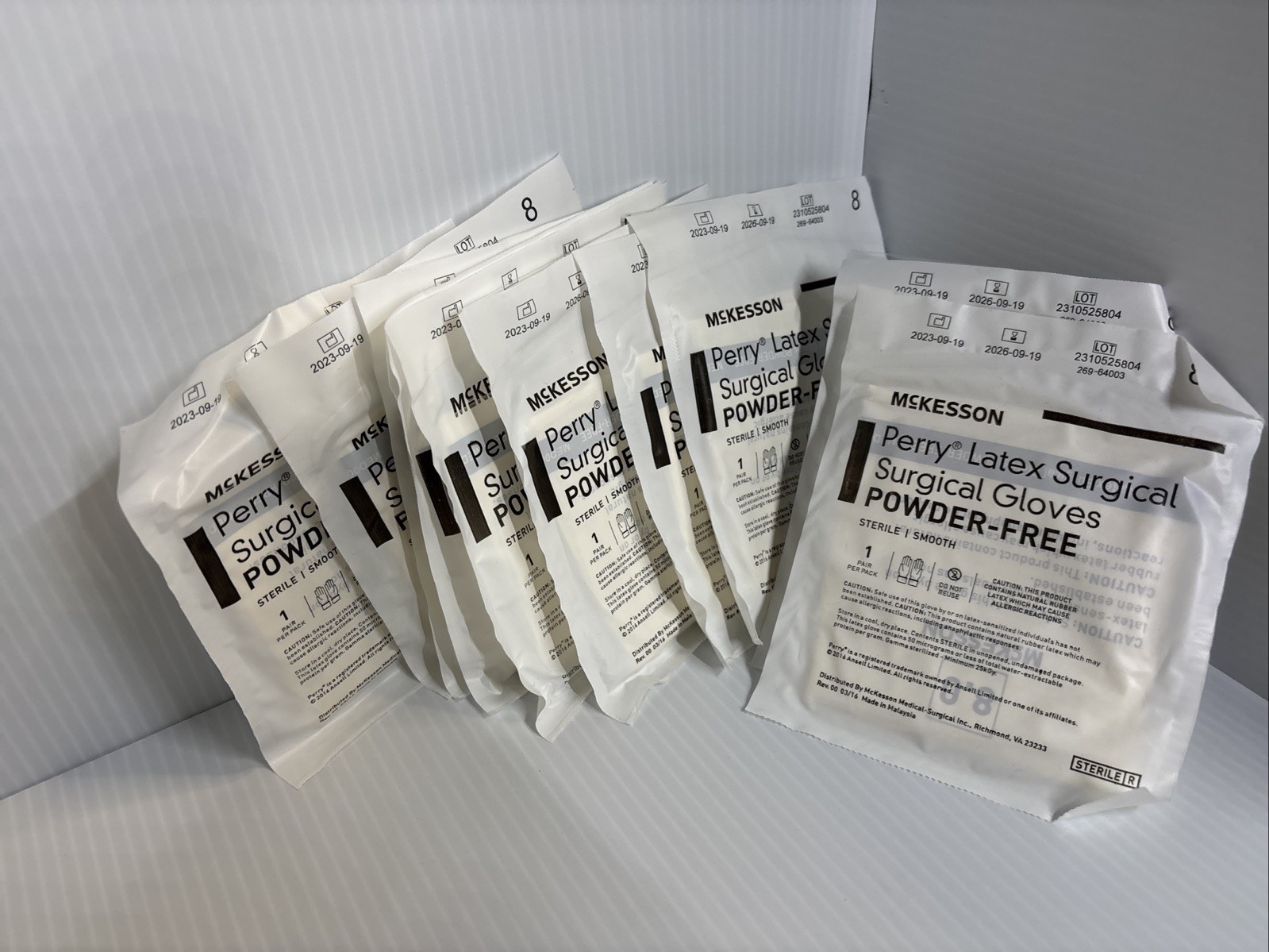 10 Packs/mckesson Size 8 perry latex Surgical gloves powder free 20-1080N