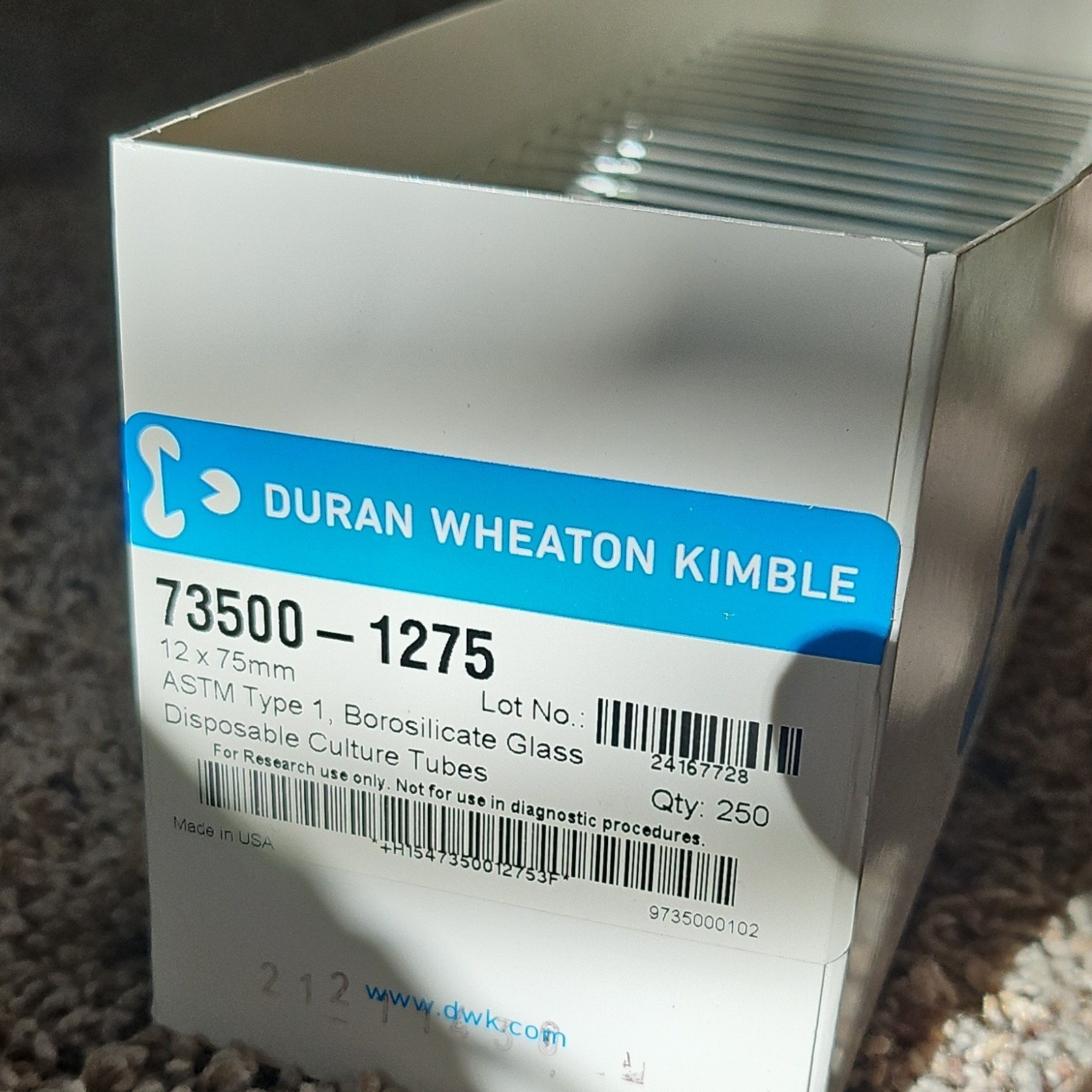 Duran Wheaton Kimble Borosilicate Glass Test Tubes 12x75mm 1pc Laboratory