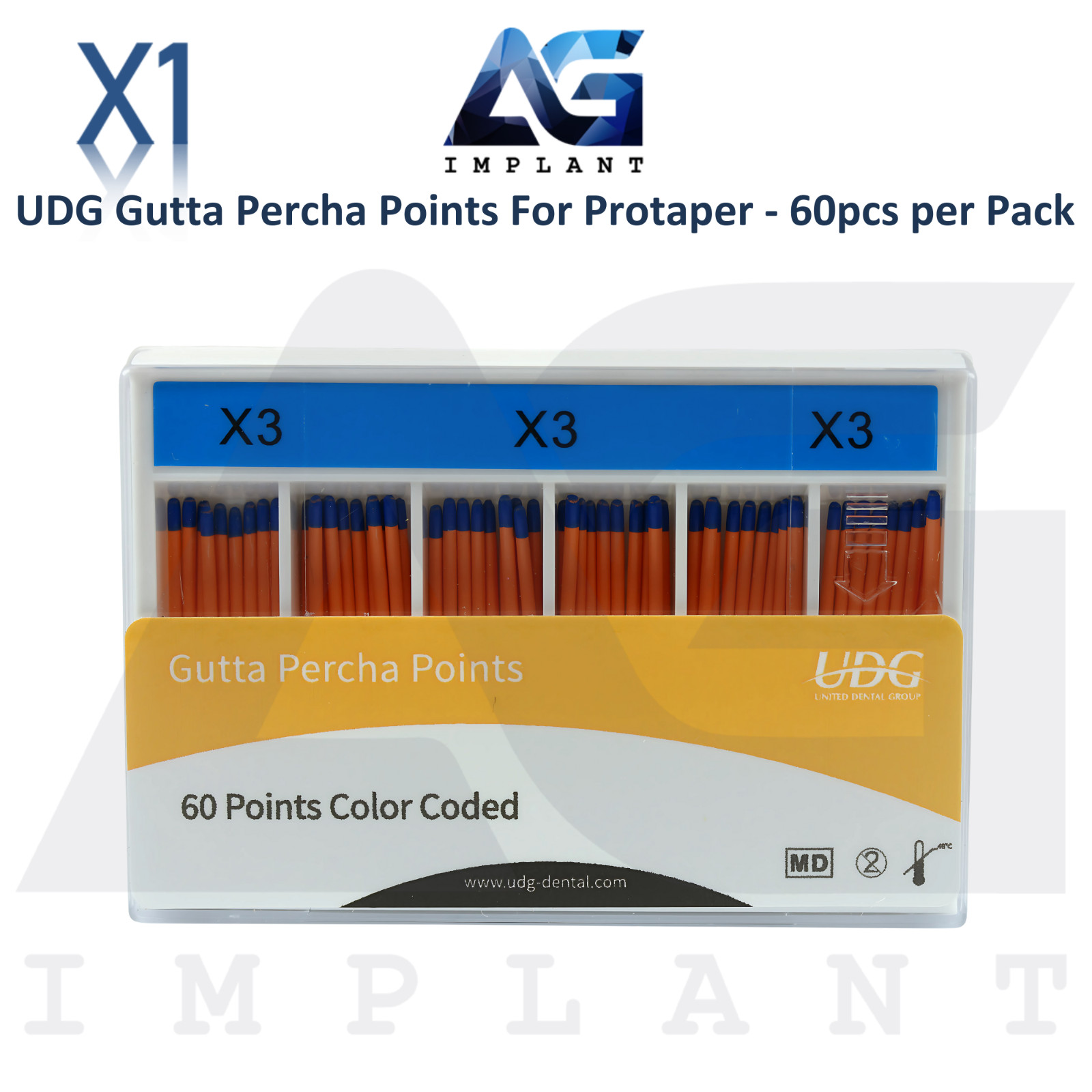 Dental UDG Gutta Percha Points For Protaper 60pcs Durable Seal Ro0t Canal Lab