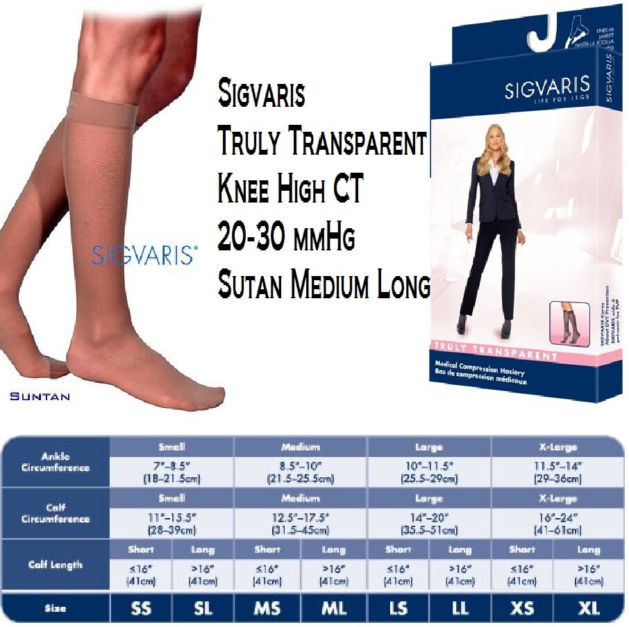 SIGVARIS Truly Transparent Long Knee Highs 20-30 Suntan Medium