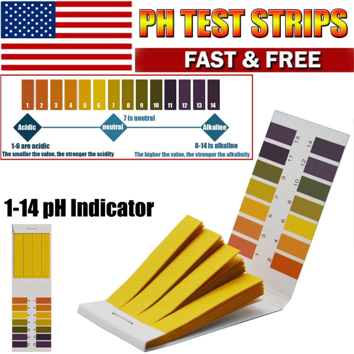 pH Indicator Test Strips 1-14 Laboratory Paper Litmus Tester Urine Saliva 72-432