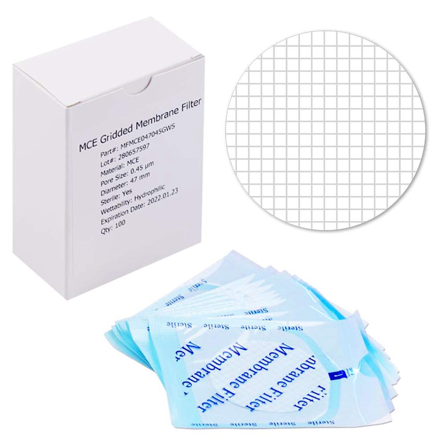 MCE Membrane 47mm 0.45µm Filter Gridded Mix Cellulose Ester Sterile LAB