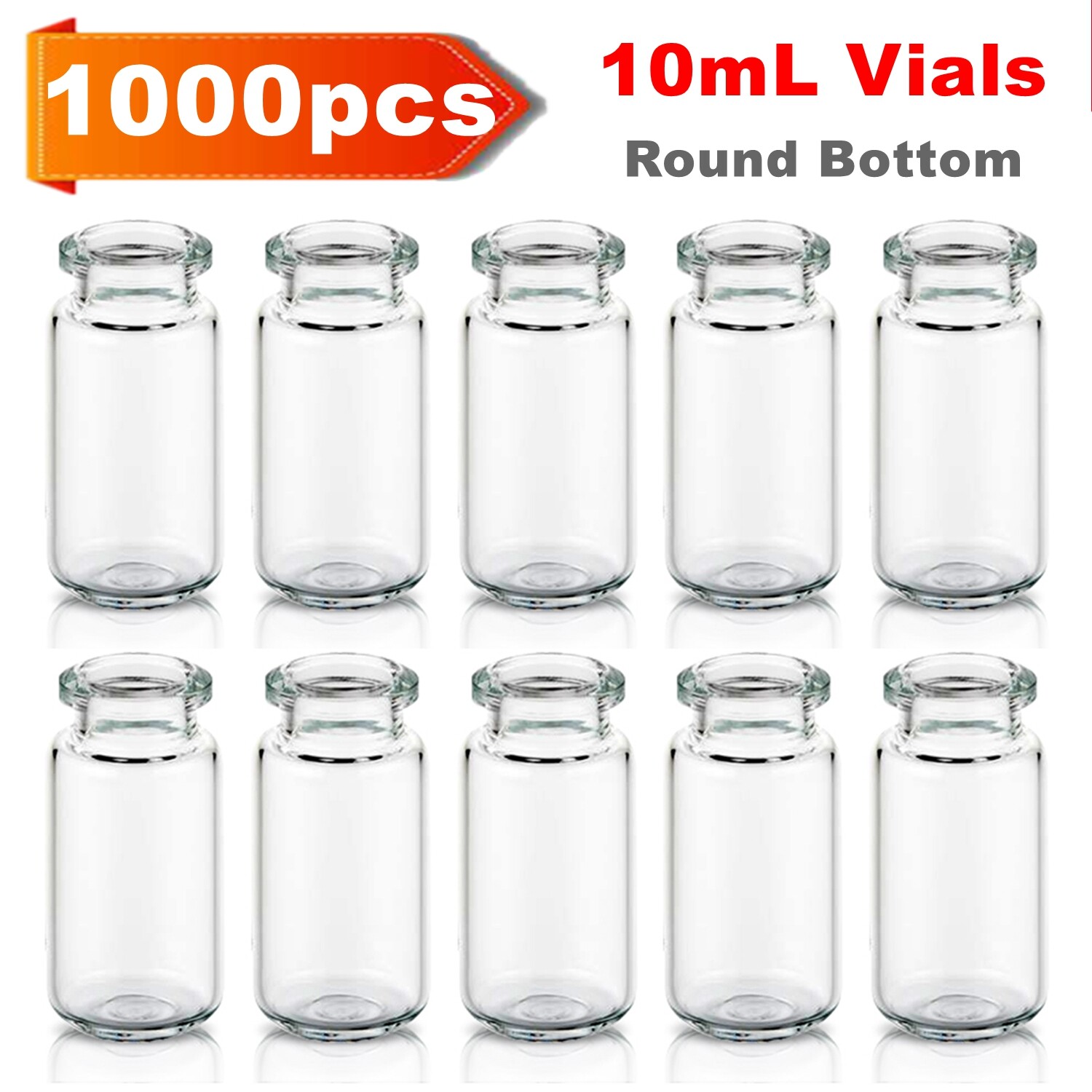 (1000PCS) 10ml Sample Vials Clear Glass Bottle 20mm Crimp Top Headspace Bevelled