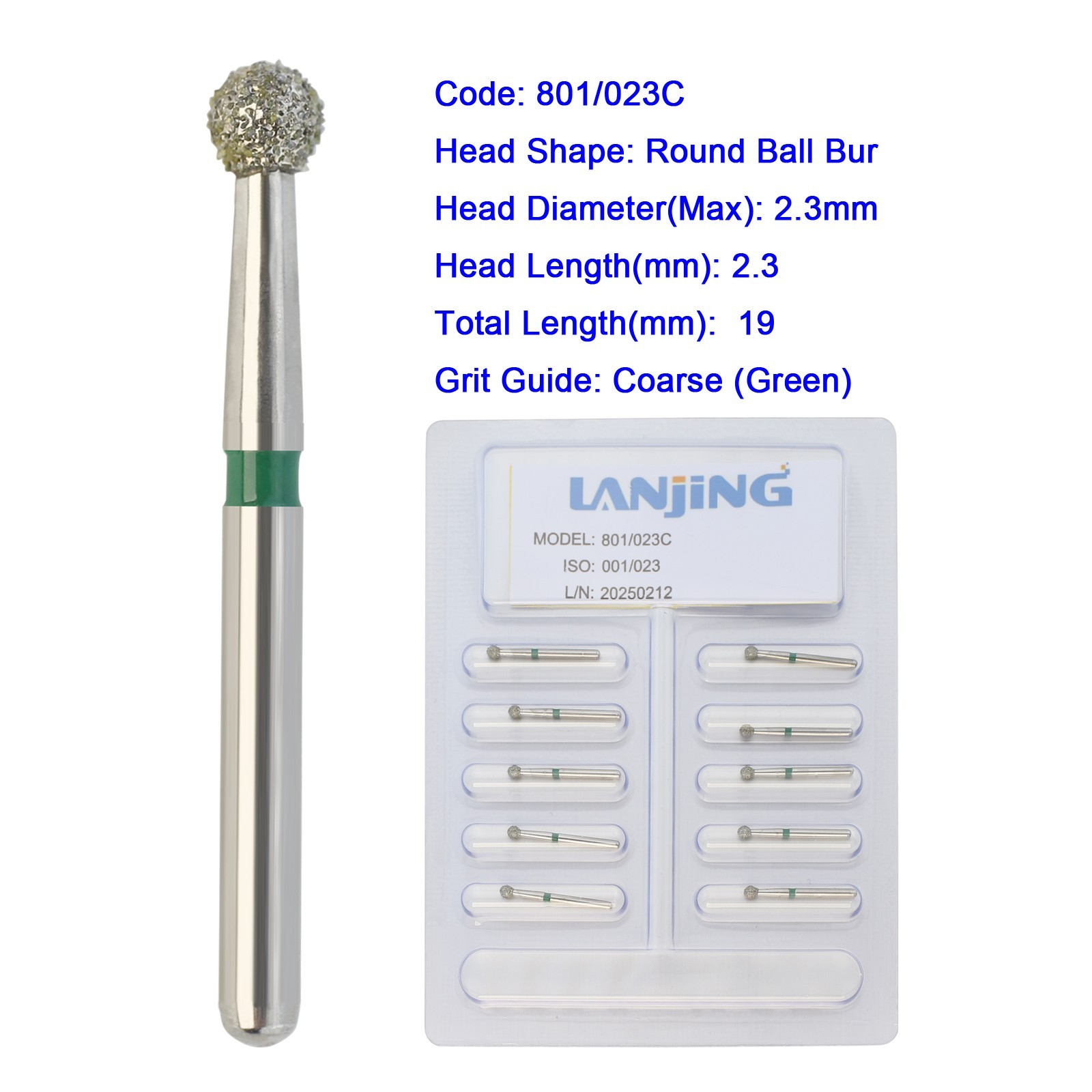Dental Diamond Bur Multi-use Long Round Ball Bur FG High Speed 801 Surgical 801L