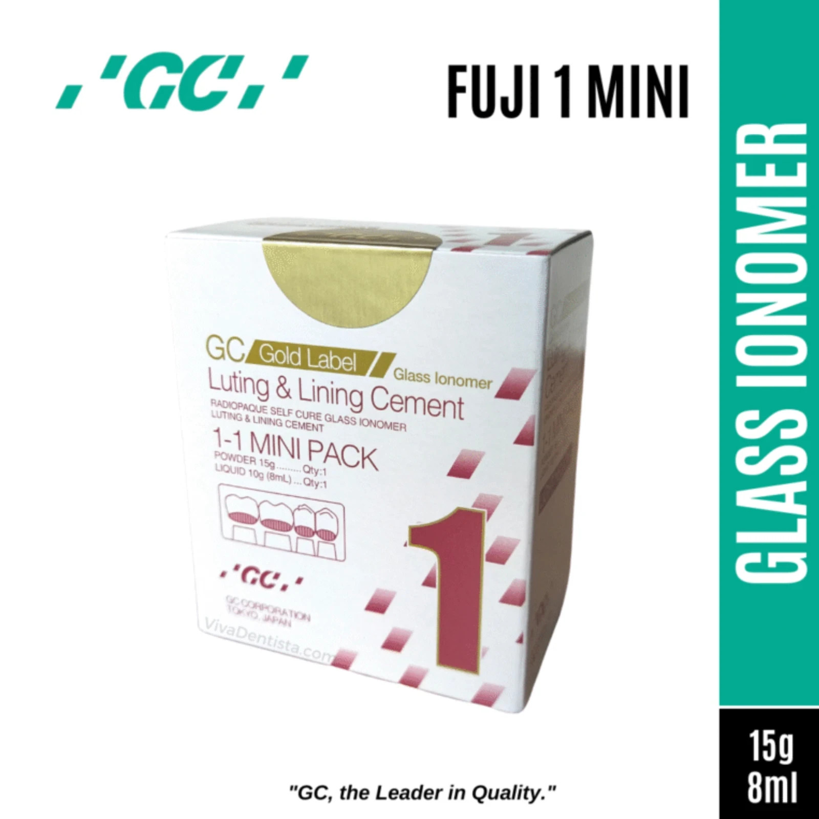 GC Gold Label Fuji 1 Mini Luting Cement Glass Ionomer for Metal Crowns & Bridges