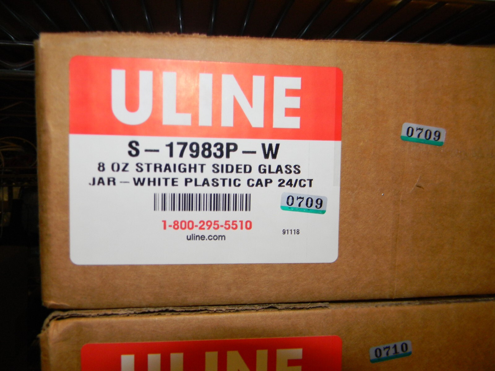 Uline S-17983P-W 8 Oz Straight Sided Glass Jar, White Plastic Cap 24/CT