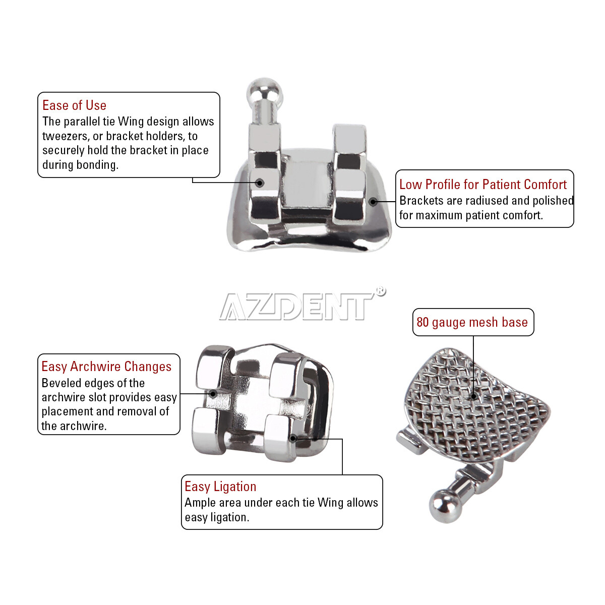 20pcs Dental Orthodontic Brackets Braces Mini Edgewise 022 Hooks 3 Metal AZDENT