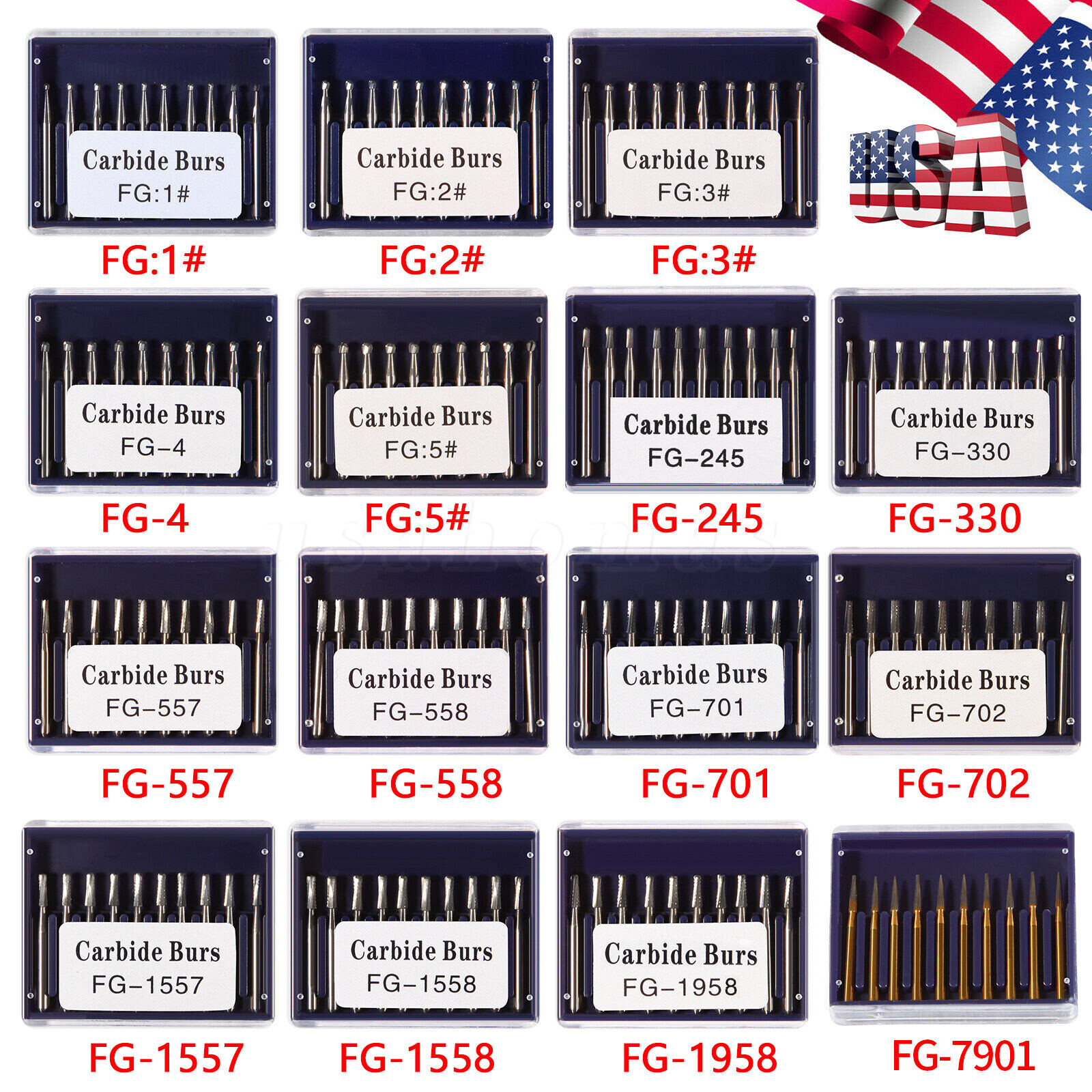 10 Pcs Dental Cutting of Hard Tissue Bone Tungsten Carbide Burs 19mm FG