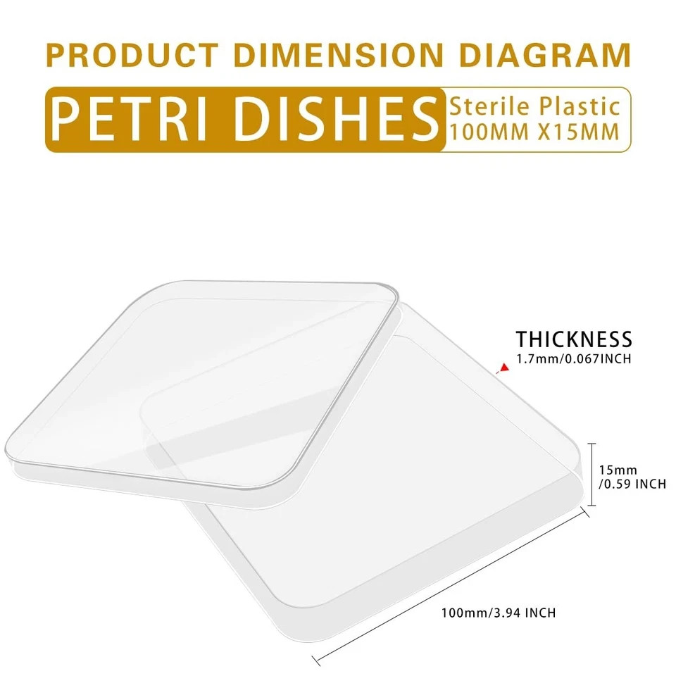 BIPEE 10 Pack Sterile Thick Plastic Petri Dishes with Lid，10cm x 10cm Square…