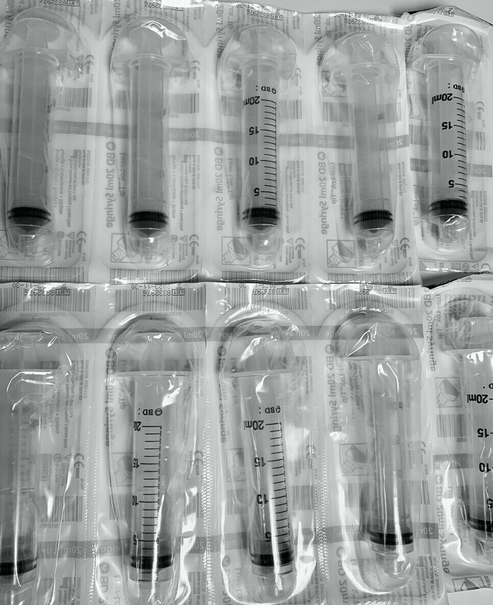 Set of 25 — 20ml (20cc) Sterile Luer-Lok Tip Syringes