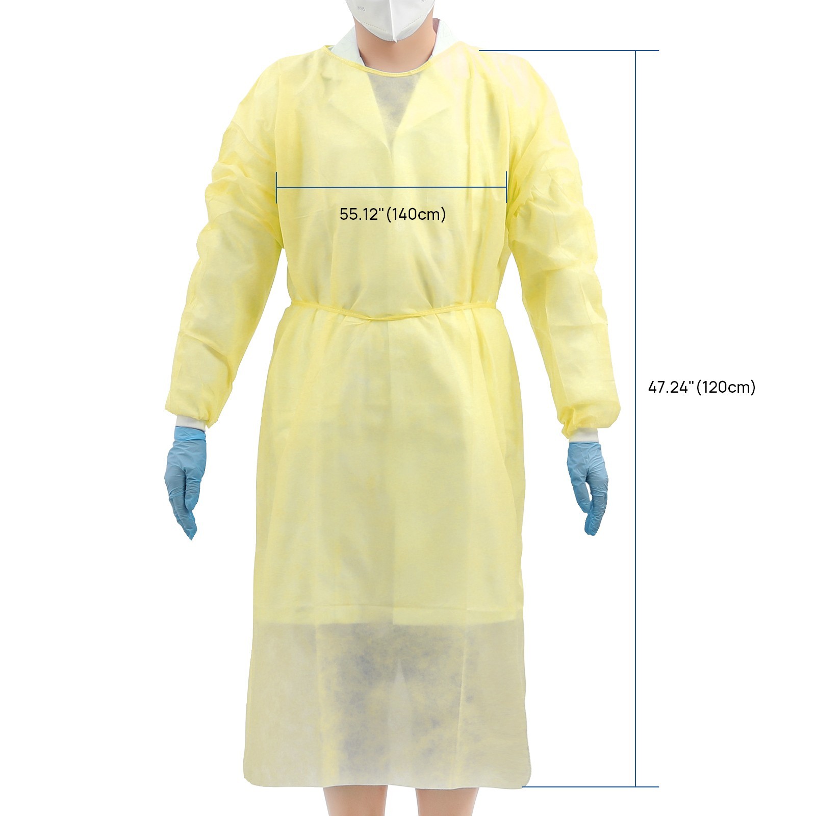 Dental Disposable Isolation Gowns Knit Cuff Long Sleeve Soft 120*140cm Yellow