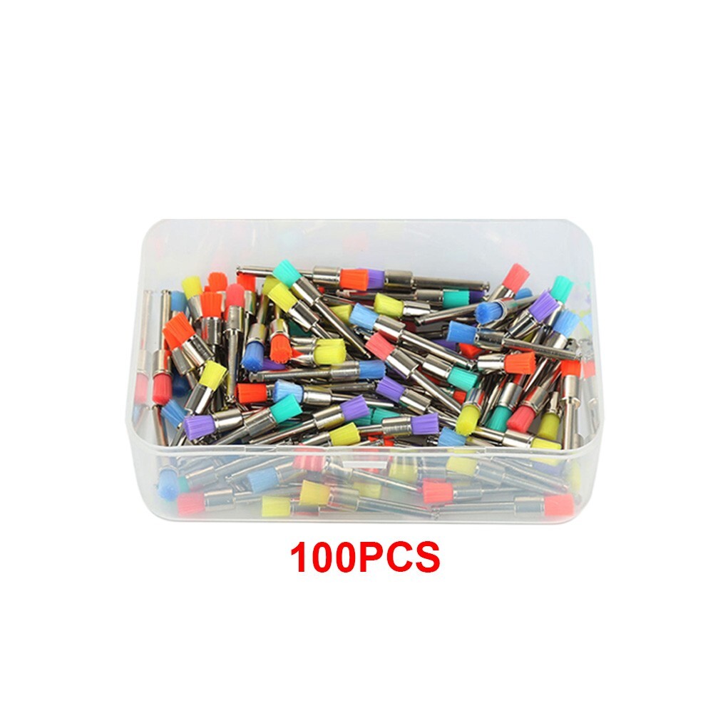 100Pcs Colorful Dental Lab Nylon Closure Small Flat Polishing Prophy Brushes