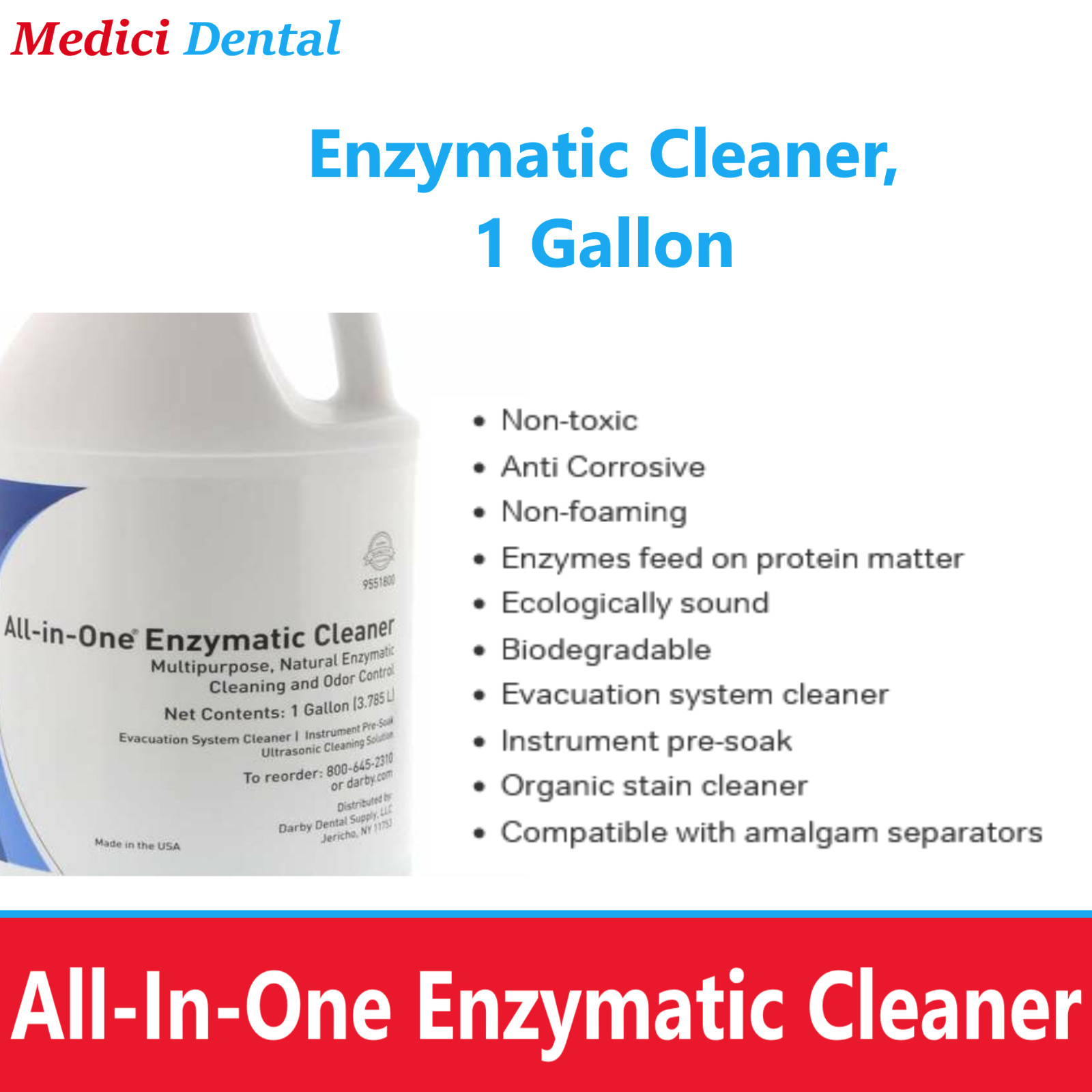 All-In-One Enzymatic Cleaner, Non Corrosive, Instrument pre-soak, Makes 32 Glns