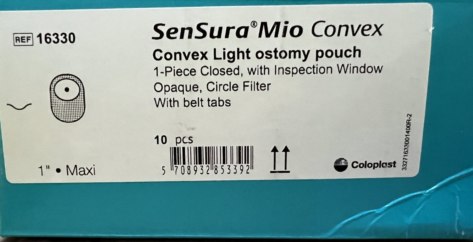 16330 Coloplast SenSura Mio Pouch 1PC 8.25″ 1″ Closed End Convex Light PreCut