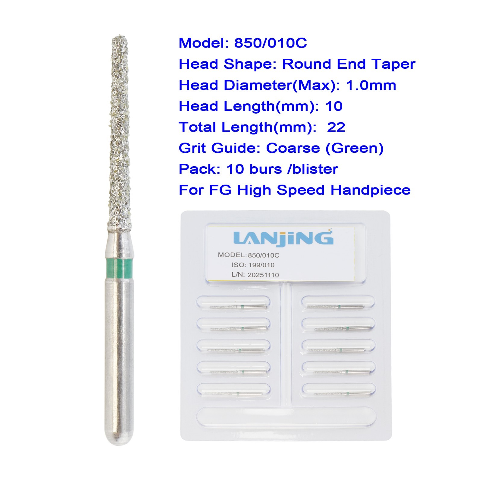 Dental Diamond Burs FG Bur Round End Taper Friction Grip Diamonds Bur High Speed