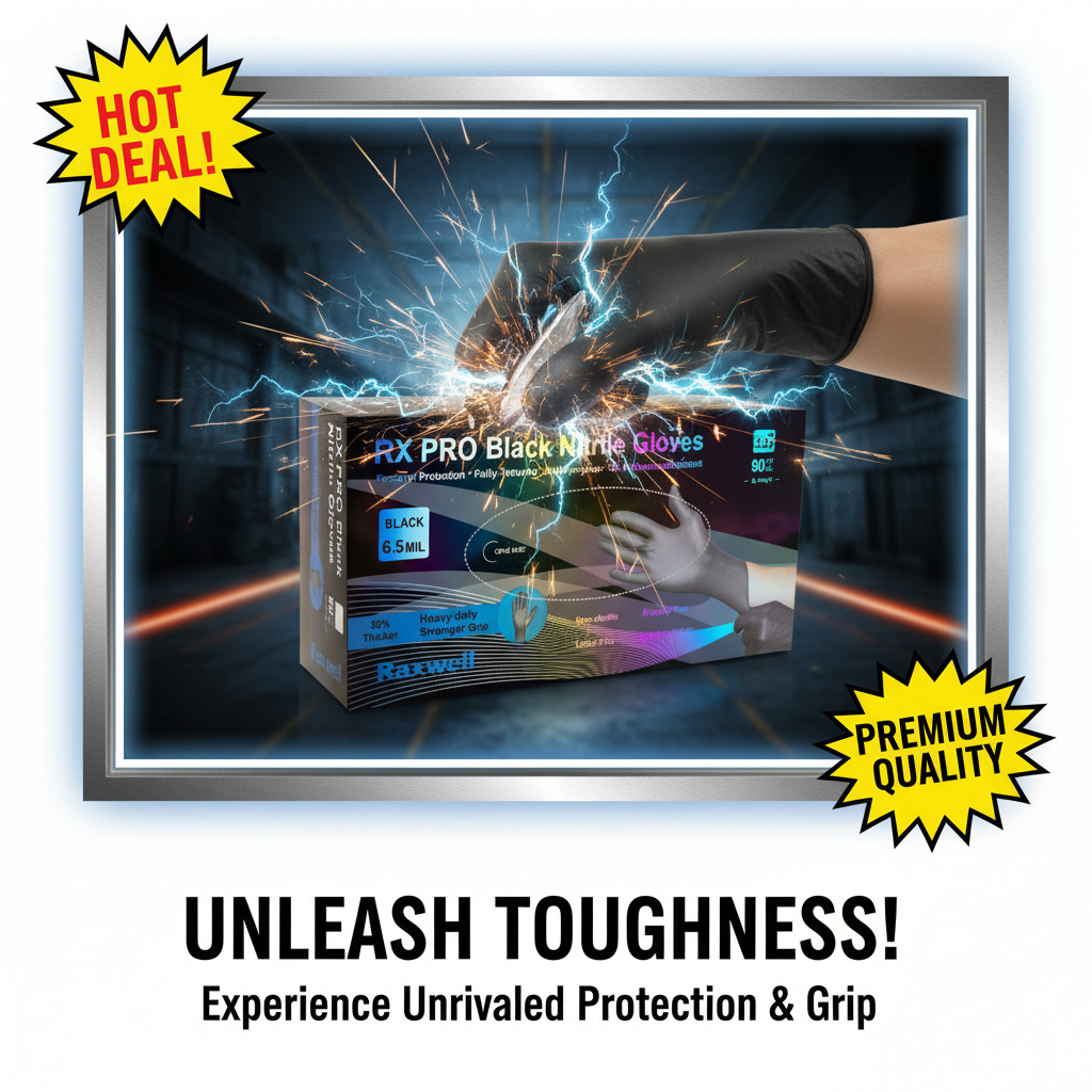 Heavy Duty Nitrile Disposable Gloves Latex Free | 6.5 Mil Black MEDIUM 100 pcs