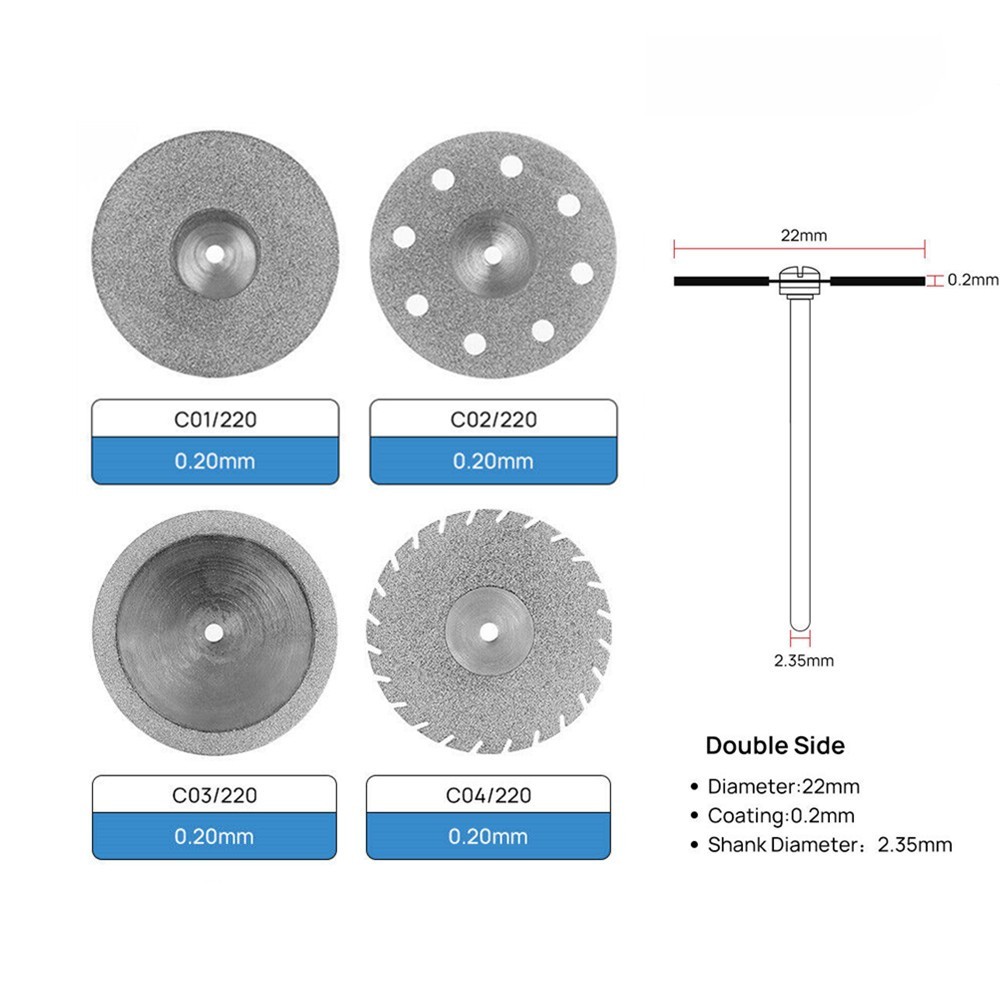 10 Pcs Dental Diamond Disc Wheel Teeth Cutting Polishing Discs/Mandrel 19/22 mm