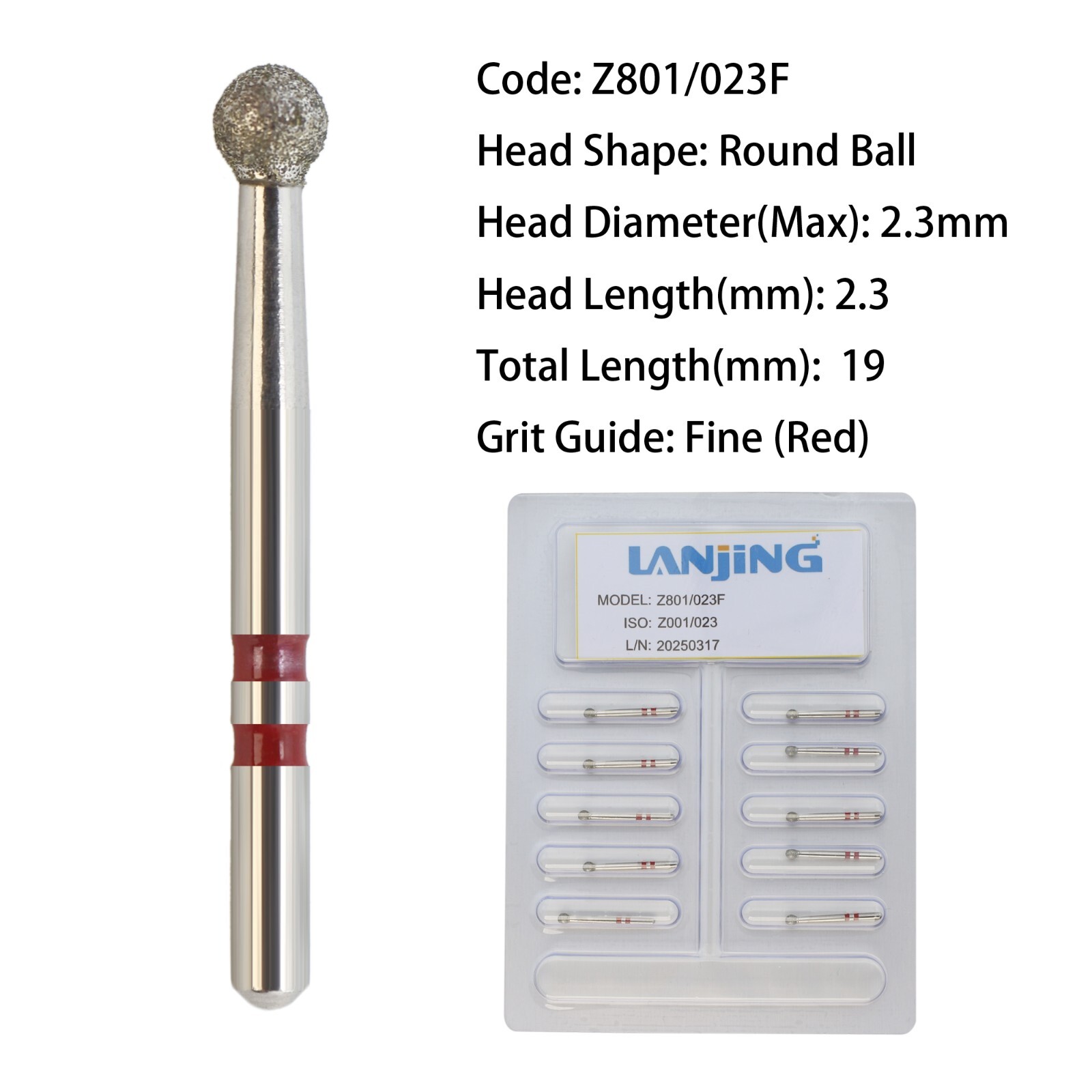 Zirconia Cutting Adjustment Diamond Burs Dental FG Round End Taper Cylinder Ball