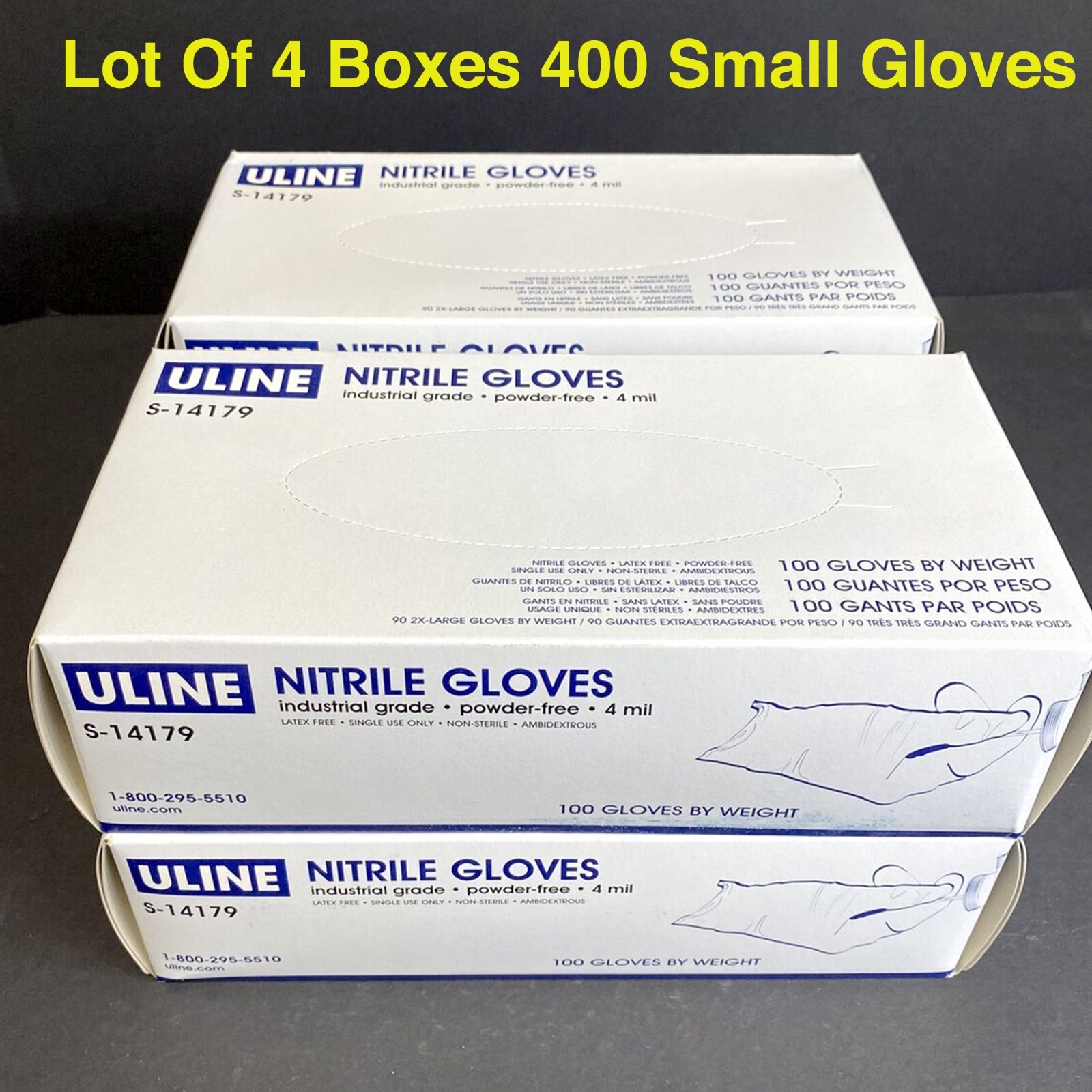 ULINE S-14179 Industrial Grade Powder Free 4 mil Nitrile Gloves Small 400 Count
