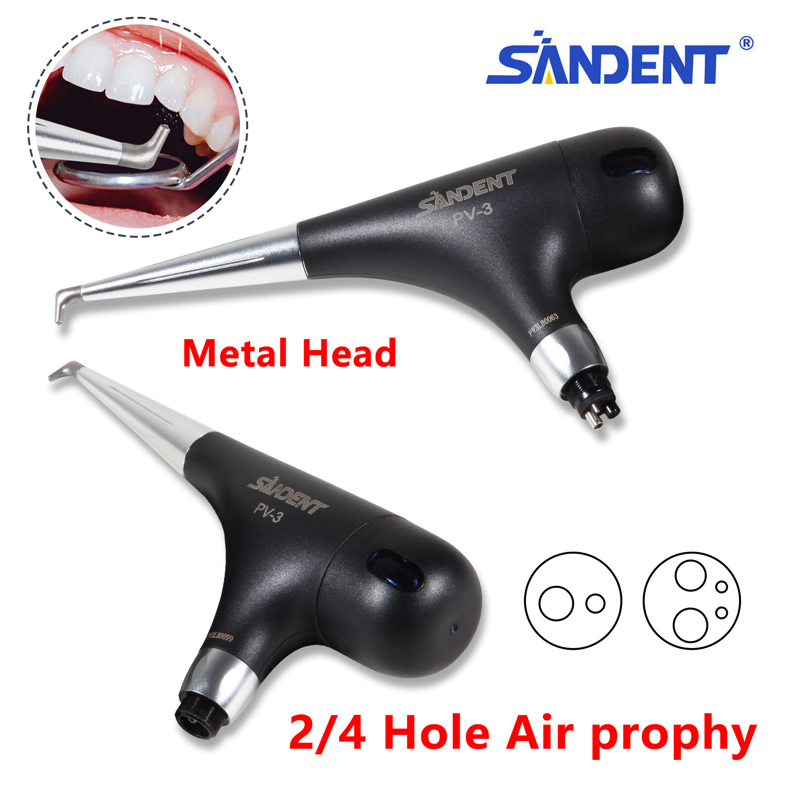 Dental 4/2 Hole Air Prophy Flow Teeth Polishing Polisher Handpiece Black PV-3 mx