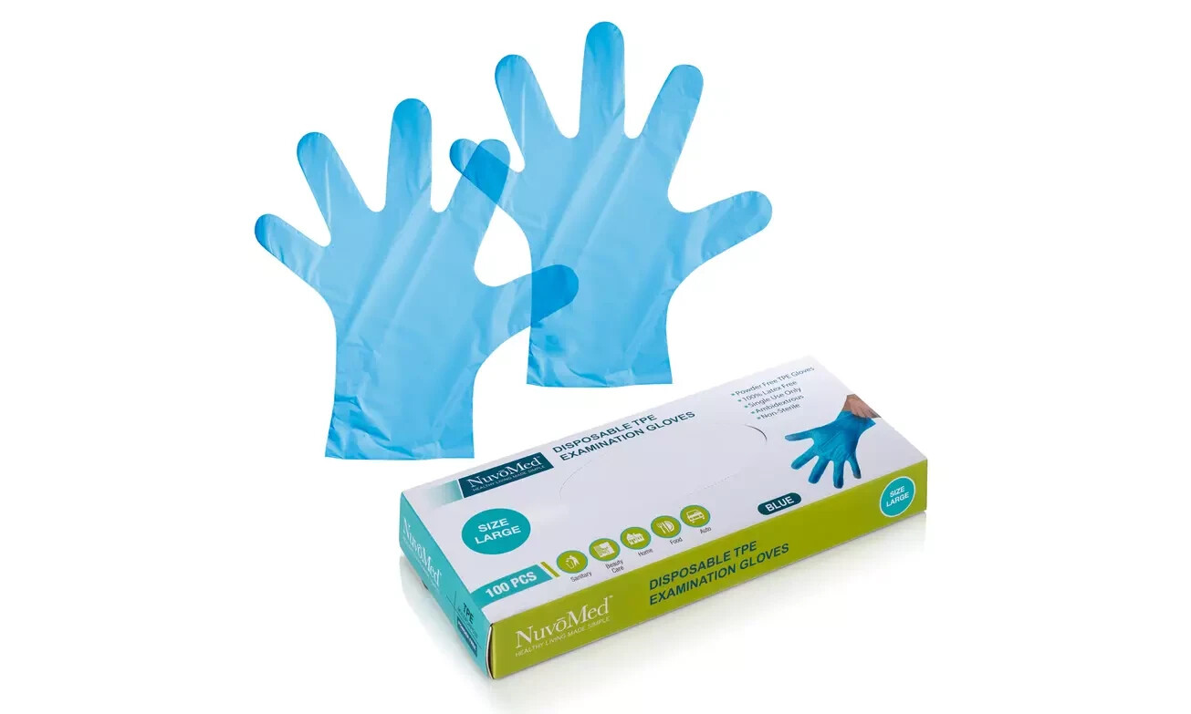 NuvoMed TPE Disposable Gloves 1000 pcs Blue Large Powder Free Food Prep Cleaning