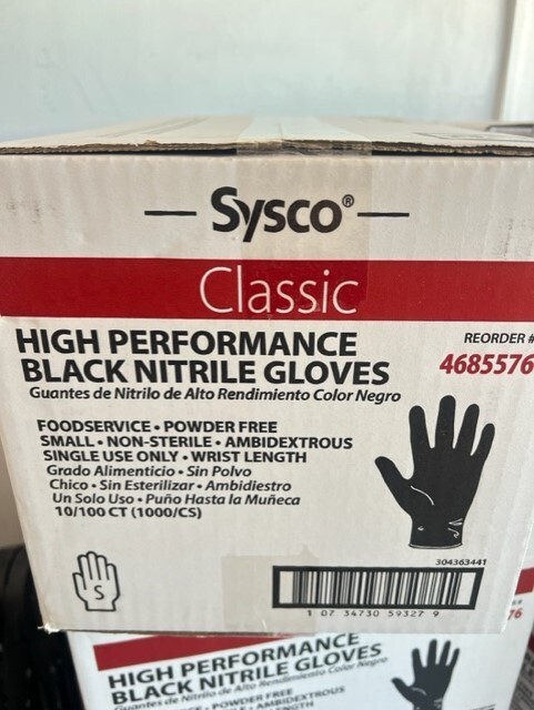 SYSCO High Performance Nitrile Gloves – BLACK SMALL – 10/100 Ct Case