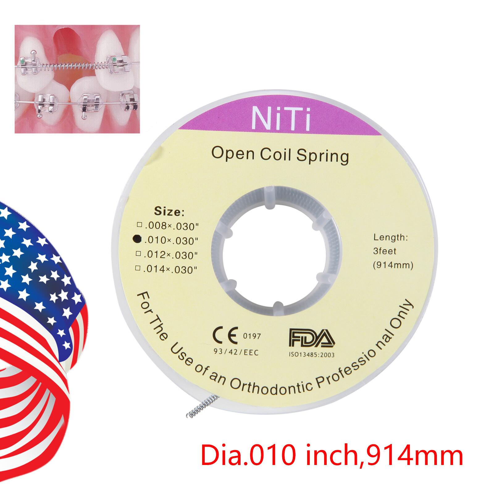 1 Roll Dental Orthodontic Niti Open Coil Spring Spool Dia.010 *030 » inch 914mm