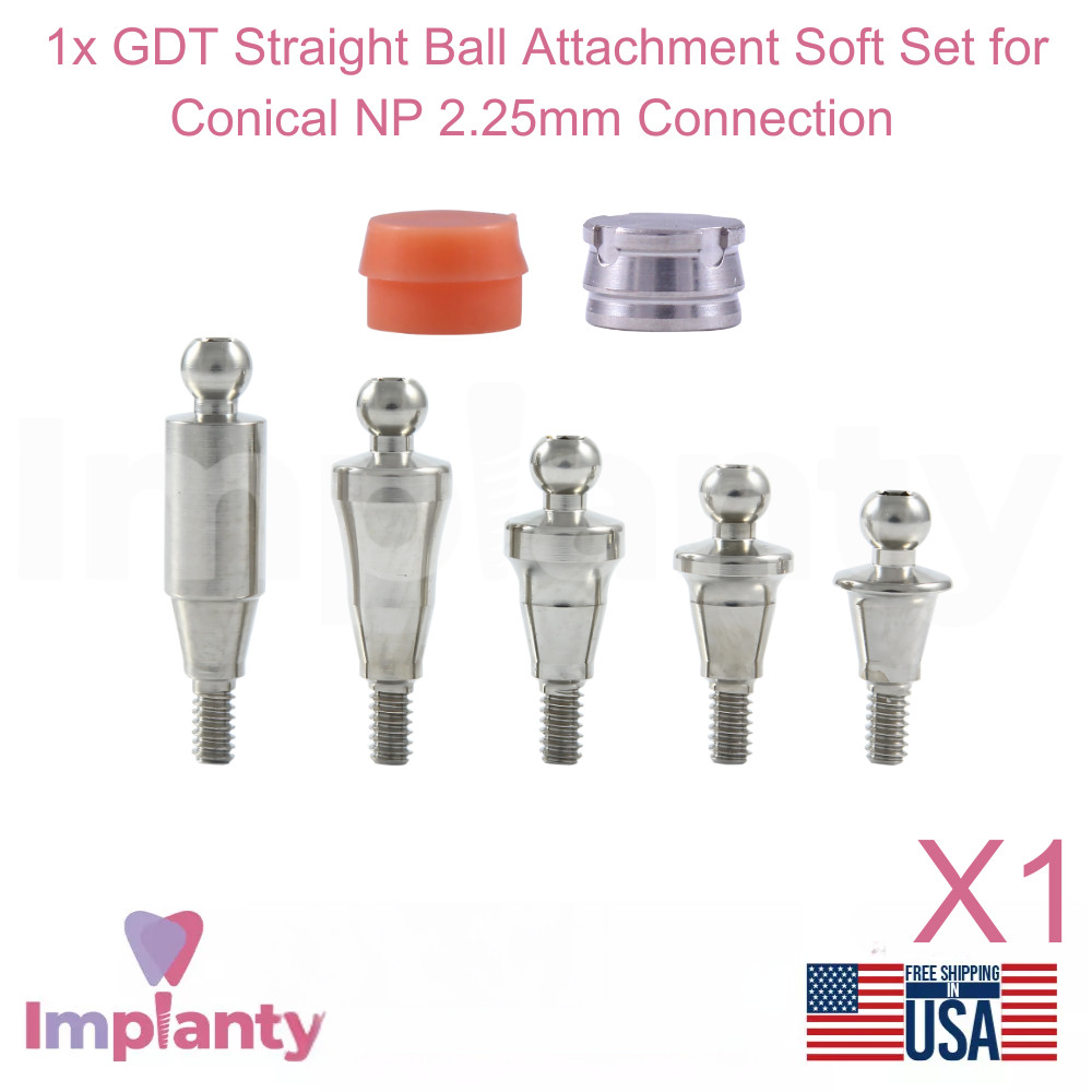 1x Dental Straight Ball Attachment Soft Set Conical Connection NP 2.25mm System
