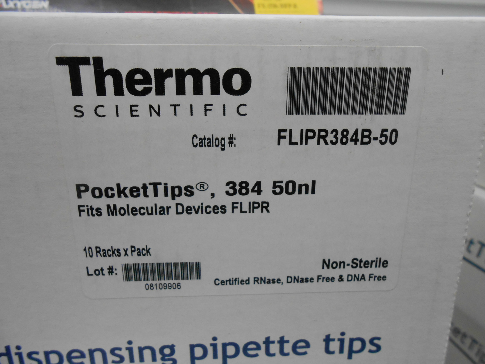1 BOX OF 10 RACKS OF 384 EACH OF THERMO SCIENTIFIC POCKET TIPS, FLIPR384B-50-SLD