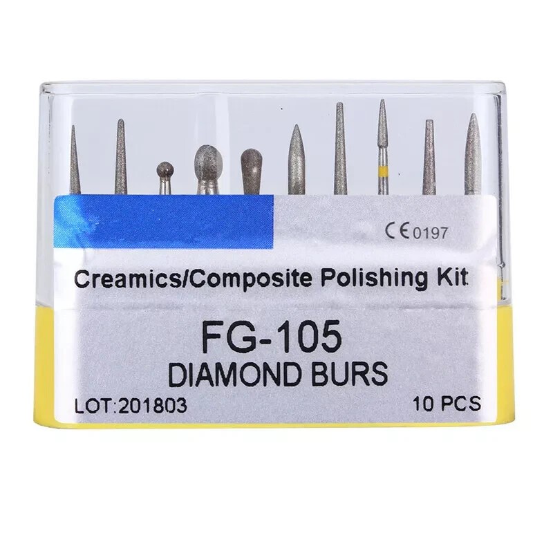 10Pcs/Box Dental High Speed FG Diamond Burs Drill Kit FG-105 Composite Polishing