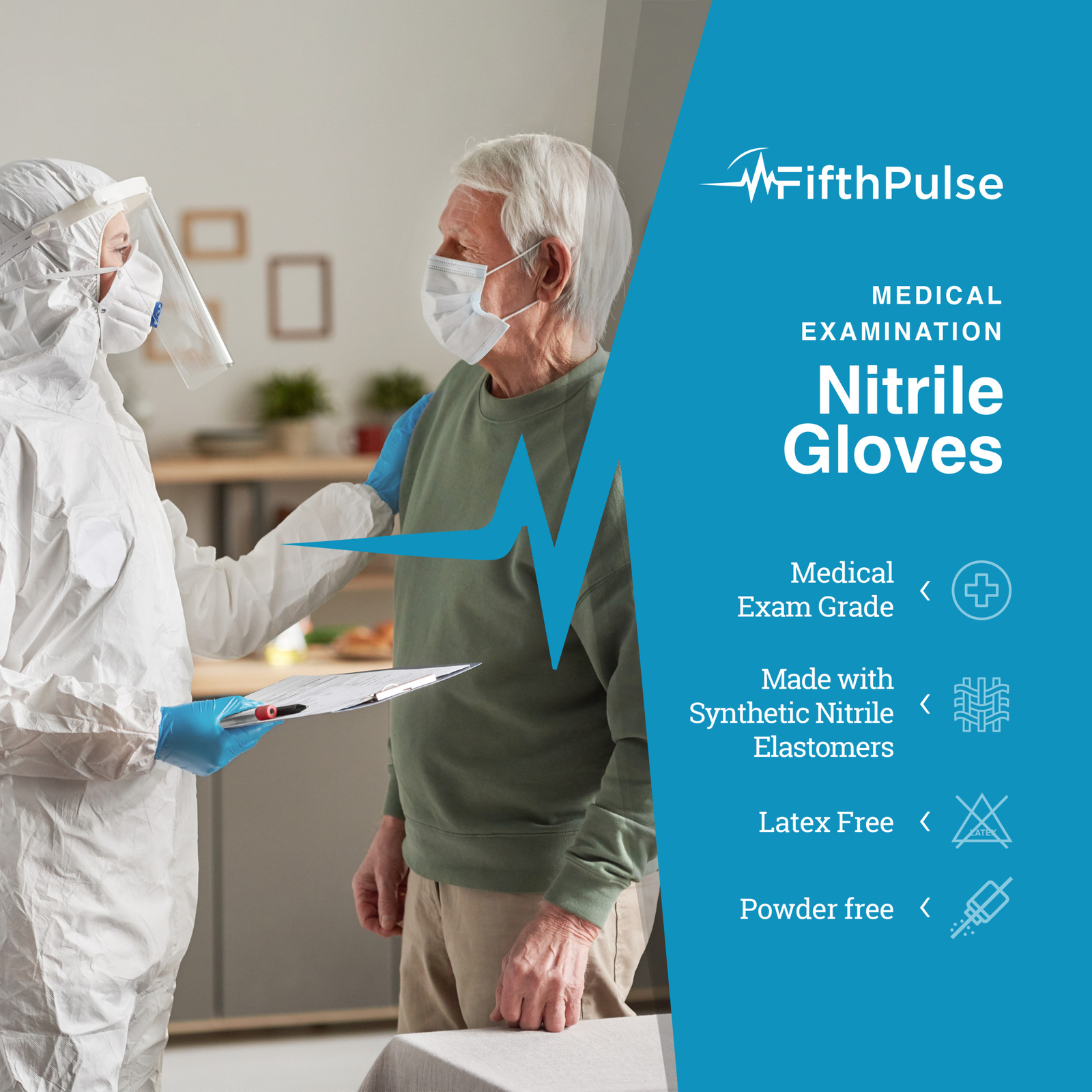 FifthPulse Nitrile Disposable Medical Exam Gloves Powder Latex Free Large Blue