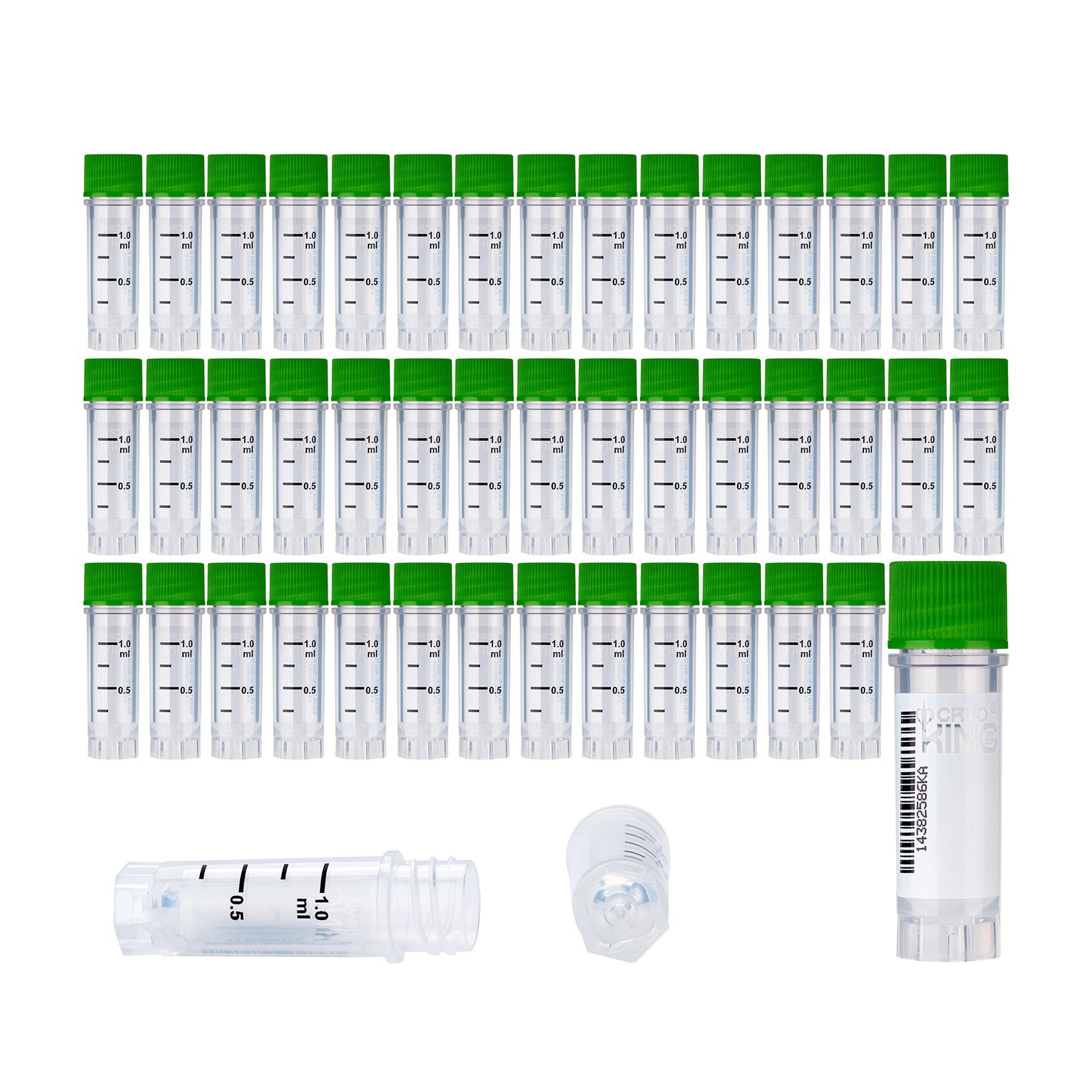 Cryogenic Vials with Side Bardcode-0.5 ml, External, 25/Bag, 500/Pk, 1000/Case