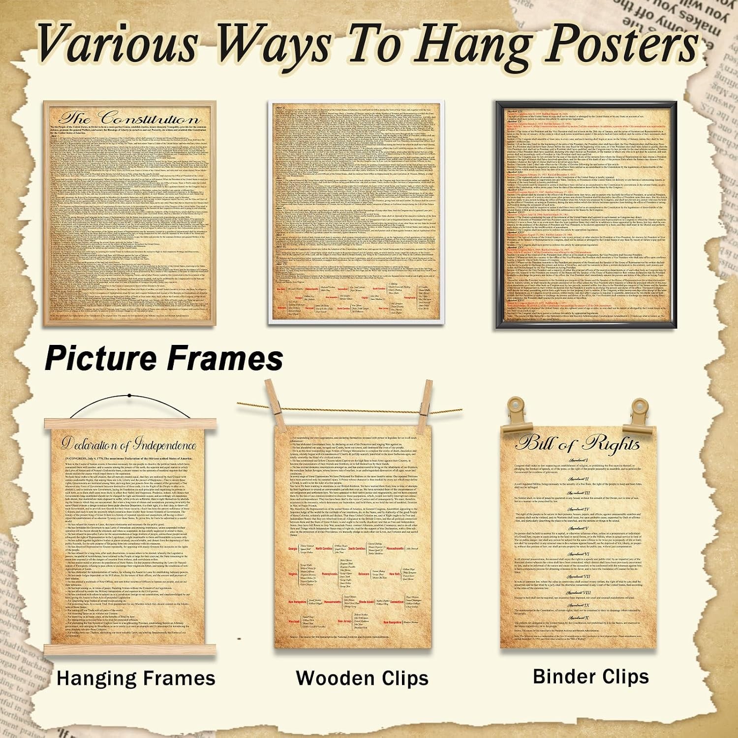 US Constitution Poster with All Amendments and Founding Documents Print