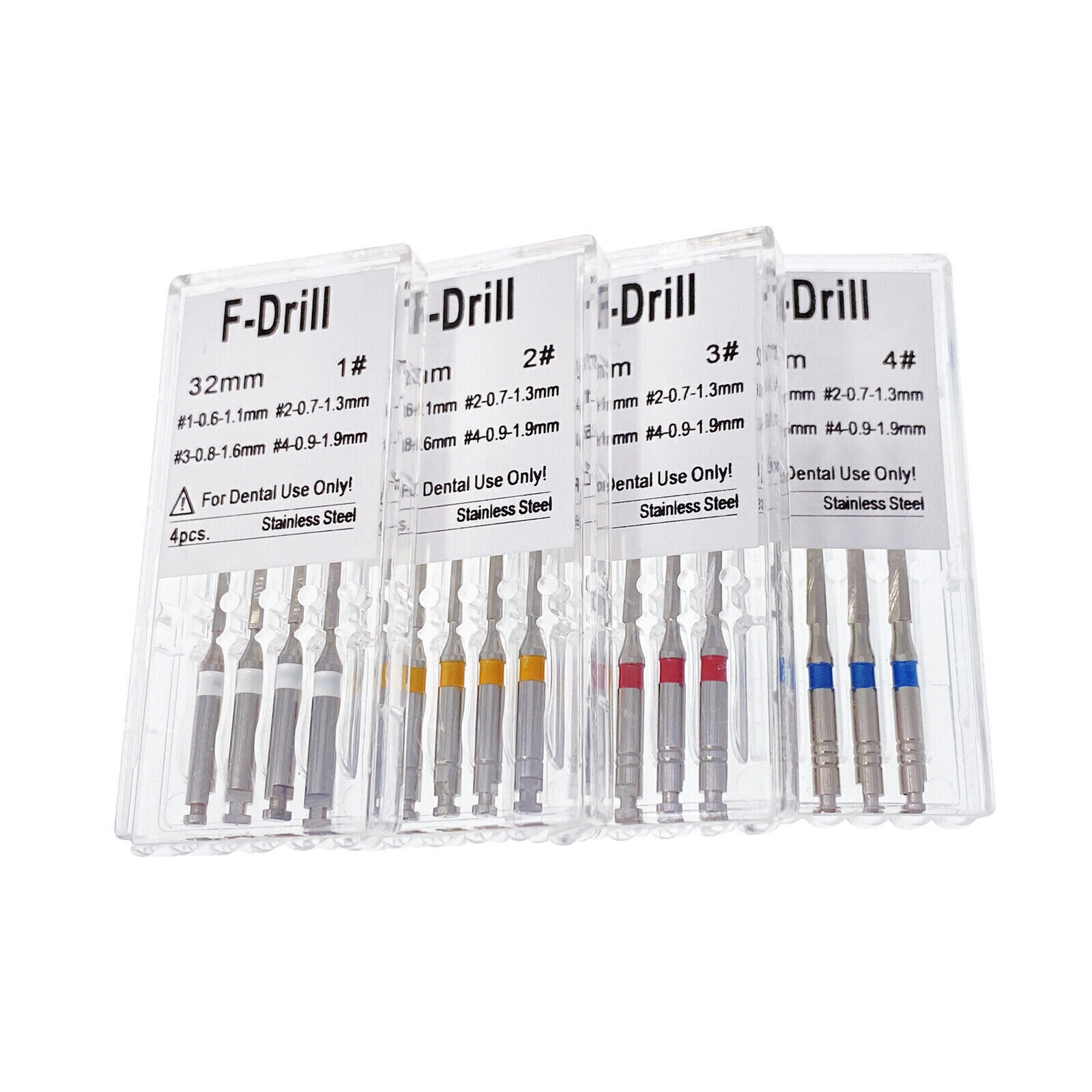 4 Box Dental Endo Root Canal Fiber Post Drills Stainless Steel 1.1+1.3+1.6+1.9mm