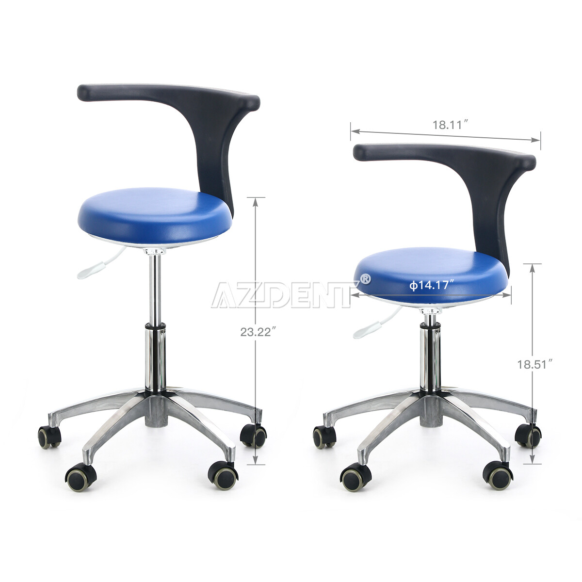 AZDENT Dental Assistant Stool Adjustable Dentist Mobile Chair PU Leather Blue