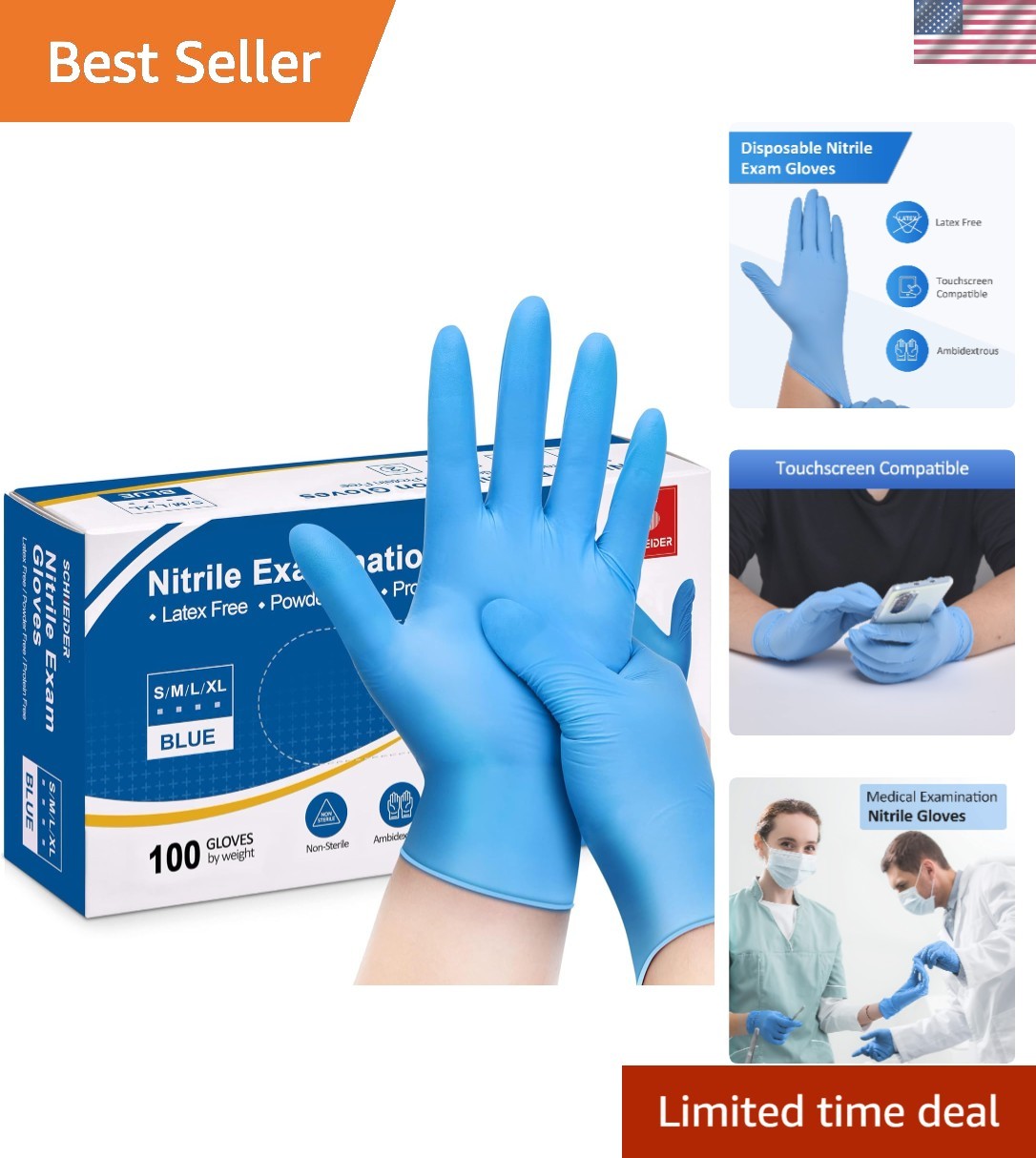 Comfort Fit Blue Nitrile Gloves – 100 Disposable, Latex-Free, Tear Resistant