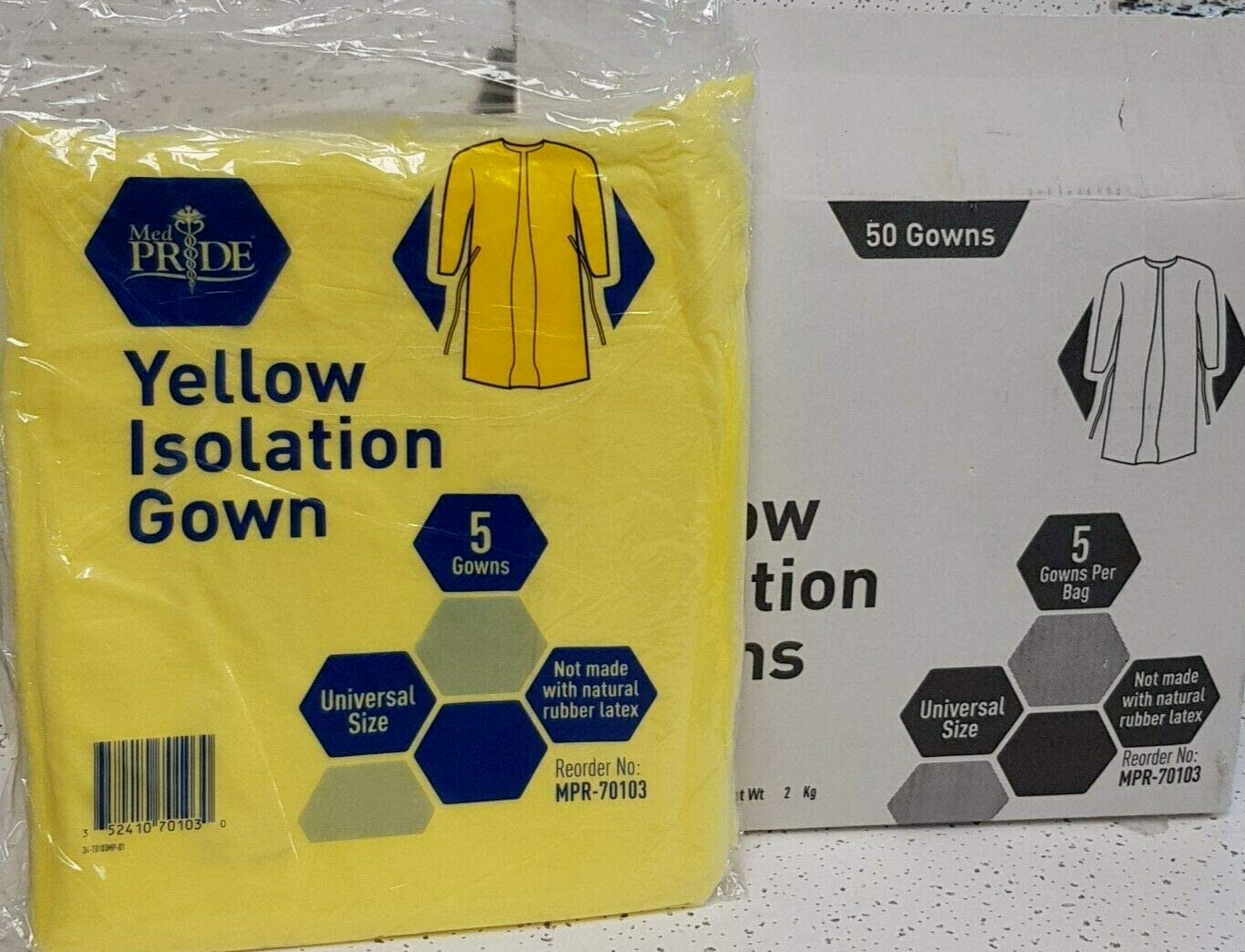 MedPride Disposable Isolation Gown Yellow-Universal, 50 Units-10/5/CS, MPR-70103