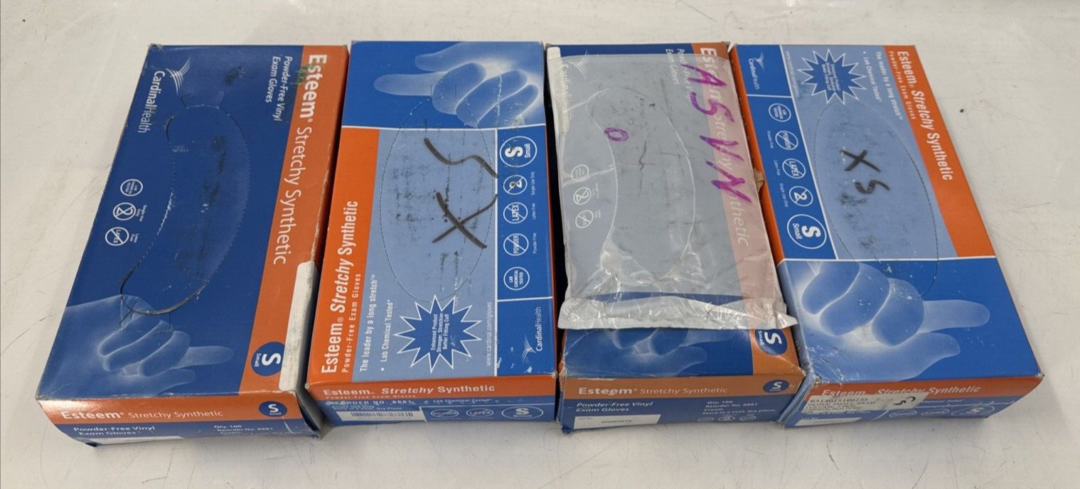 Lot of 4 Esteem Stretchy Synthetic Vinyl Examination Gloves, 100PK EB-17064
