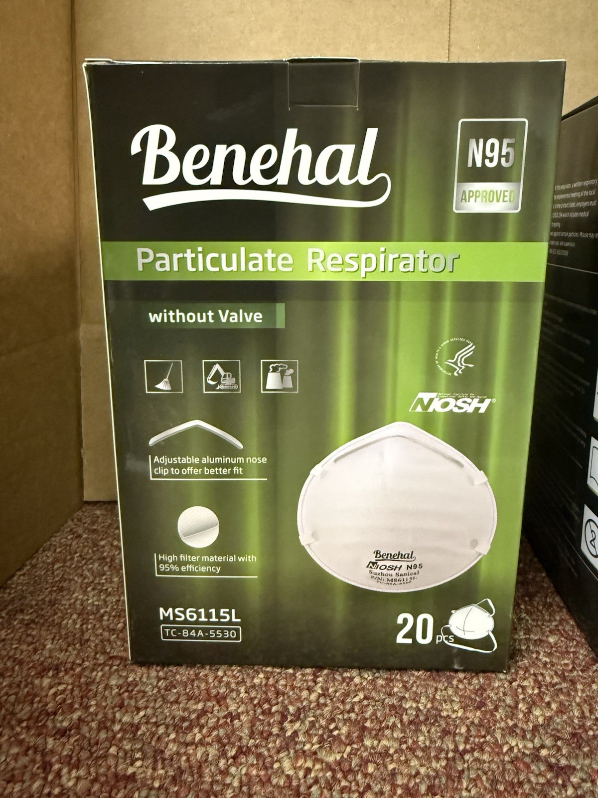 Lot Of 2 NIOSH Approved N95 Mask Particulate Respirators, N95 Face Masks 20 Pack