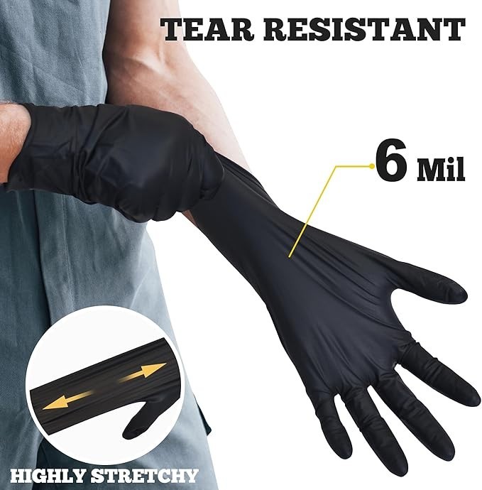 Disposable Nitrile Exam Gloves, 6-mil, Black, Large 100-ct Box, Heavy Duty Di…