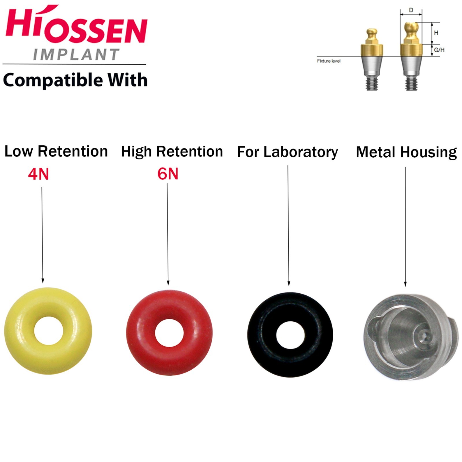 Implant O-Ring Retention Kit Dental Ball Abutment Compatible with Hiossen Osstem