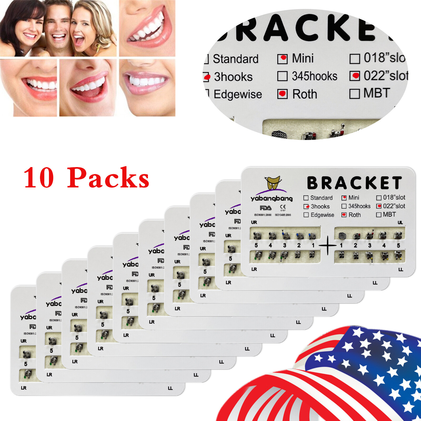 Dental Orthodontic Braces Bracket Mini Roth 022″Slot 3 Hooks FDA-USA