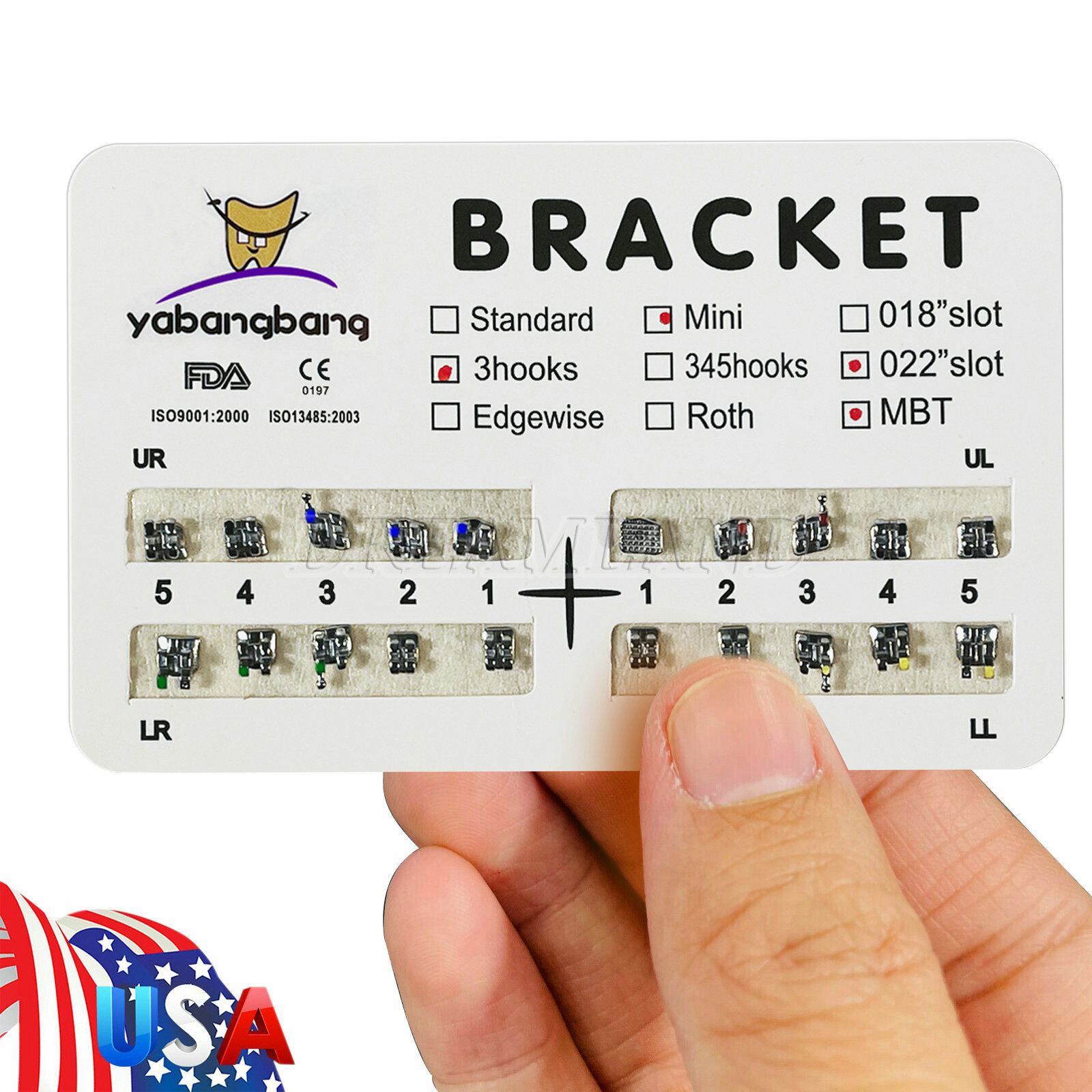 10 Packs Dental Orthodontic Metal Braces Brackets Mini MBT 022″Slot 3 Hooks YBB