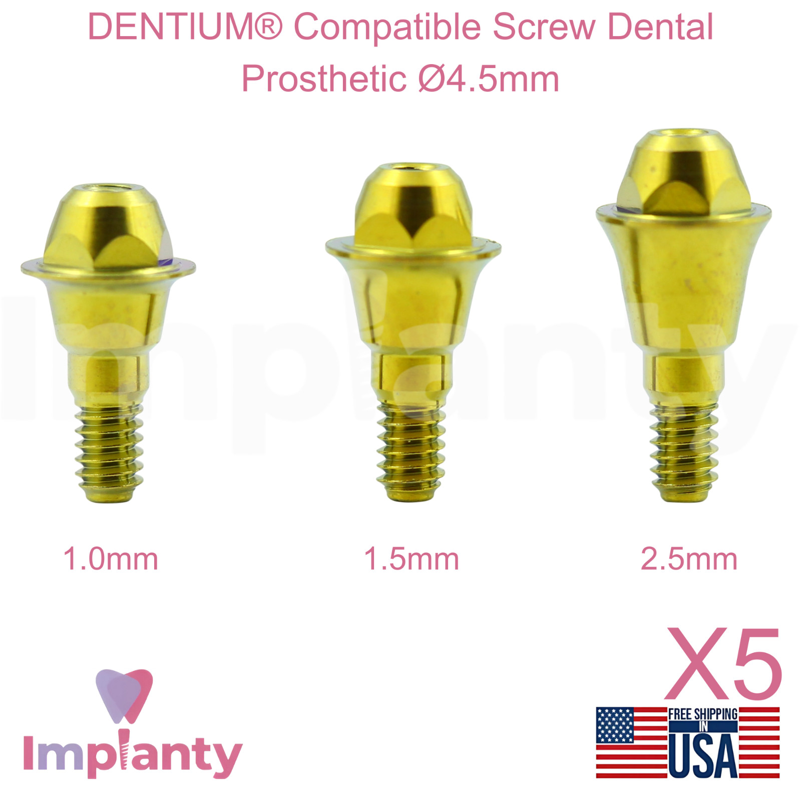 5x DENTlUM® Compatible Screw Dental Prosthetic Ø4.5mm Blue Int Hex Connection