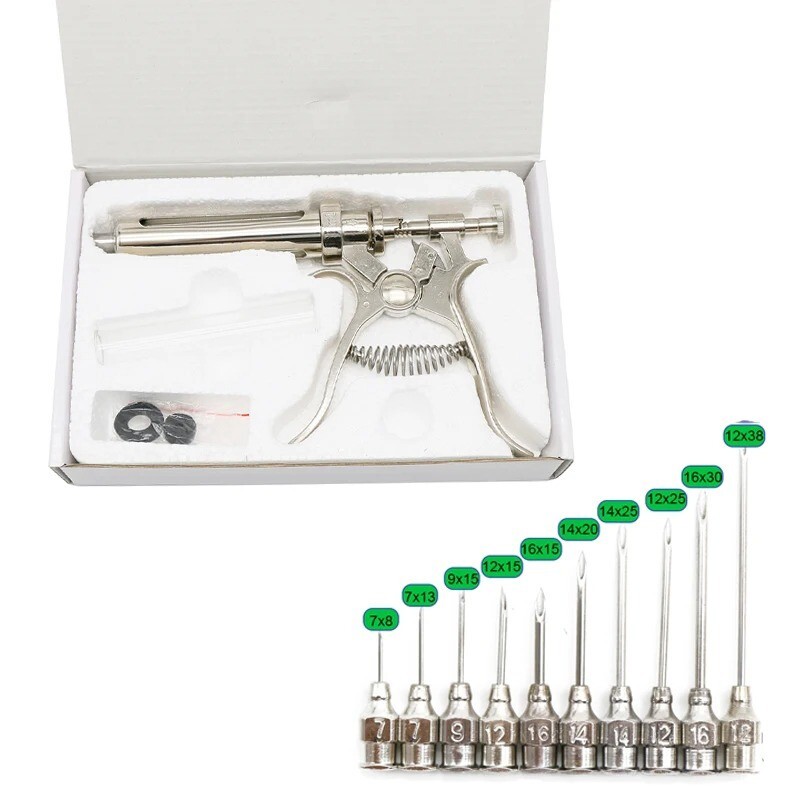 Veterinary Continuous Injection Syringe Revolver Stainless Steel Vaccination Gun