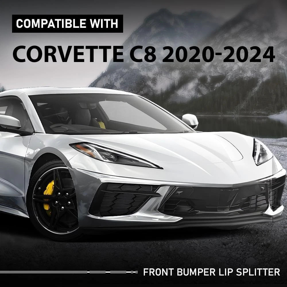 Front Bumper Lip Splitter Compatible Chevy Corvette C8 All Model 2020-2024 Black