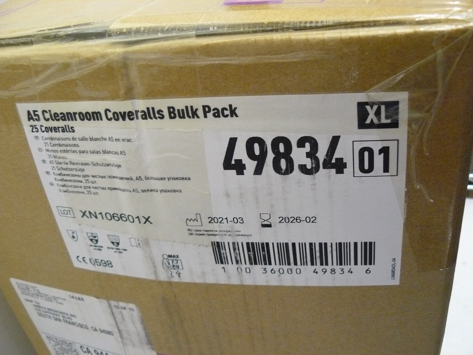 Kimberly Clark Kimtech 49834 A5 Cleanroom Coveralls XL X-LARGE Bulk Pack 25/Case