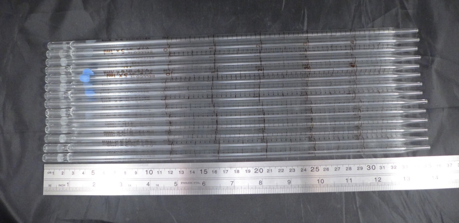 Set of 14 || BELLCO VIP Serological Pipets, Glass, 5mL, w/ Sterilizing Can